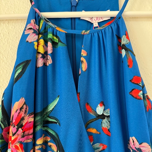 Parker Davina Blue Sleeveless Halter High-Low Ruffle Dress NWT 4 Retail $398 - Picture 4 of 9